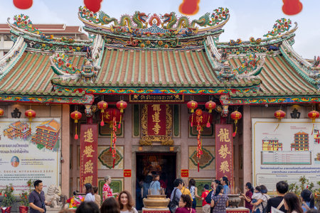 Thailand February 16 2019.New year chinese celebration in Wat Lengnoeiyi. Bangkok Metropolis Of Thailand.のeditorial素材