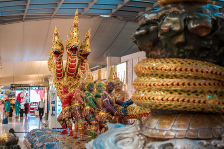 Thailand February 24 2019.Sculpture in Interior of Suvarnabhumi Airport. Bangkok Metropolis Of Thailand.のeditorial素材