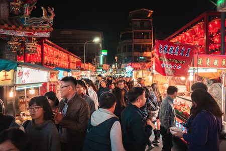 Taiwan February 26 2019. Shilin night market in night time, This is popular with tourists and locals. that is easy to travel and the fastest in all of the streets in New Taipei. Because it can be visited by MRT, Taipei.のeditorial素材