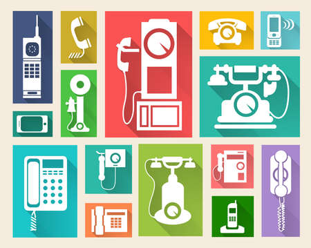 Telephone icons with long shadow, flat icons のイラスト素材