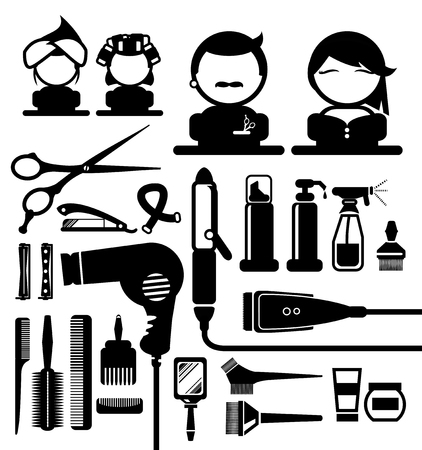 Hair styling silhouette icons setのイラスト素材