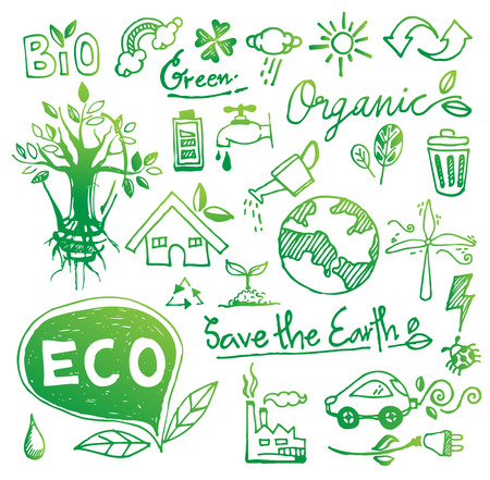 Ecology doodle vectorのイラスト素材