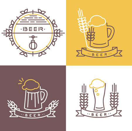 Vector beer icon and banner - line icons and design elements for pubsのイラスト素材