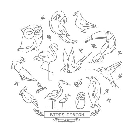 Bird line icons with outline style vector design elementsのイラスト素材