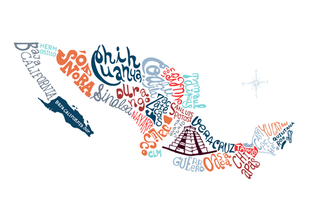 mexico hand drawn map vector illustration, doodle vector illustrationのイラスト素材