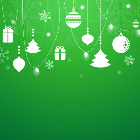 christmas ball  trees bubbles gifts on green backgroundのイラスト素材