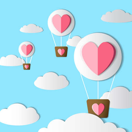 valentine balloons with cloud on blue backgroundのイラスト素材
