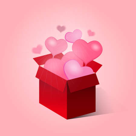 open red gift box with flow heartsのイラスト素材