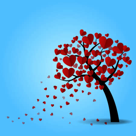 love tree with heart leaves on blue backgroundのイラスト素材