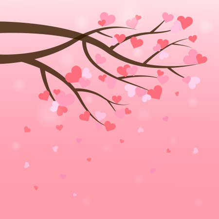 love tree with heart leaves on pink backgroundのイラスト素材
