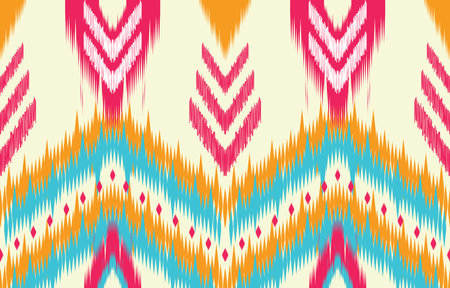 Ikat seamless pattern. Vector tie dye shibori print with stripes and chevron. Ink textured japanese background. Ethnic fabric. Bohemian fashion. Endless watercolor texture.のイラスト素材