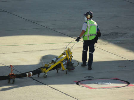 Refuel truck for airplane parked and waiting refuel the airplane on ground in the airport.Ground...
