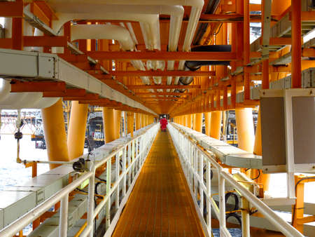 Gangway or walk way in oil and gas construction platform, oil and gas process platform, remote platform for production oil and gas, Construction in offshore.の写真素材