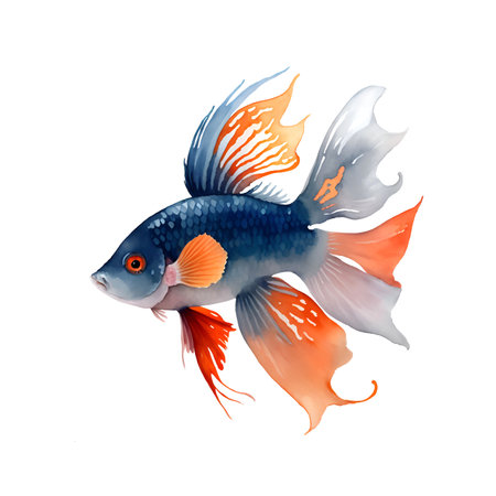 Fighting Fish Hand drawn sketch and watercolor illustrations. Watercolor painting Fighting Fish. Fighting Fish Illustration isolated on white background. Betta fish.の素材
