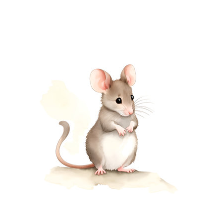 Mice in cartoon style. Cute Little Cartoon Mice isolated on white background. Watercolor drawing, hand-drawn Mice in watercolor. For children's books, for cards, Children's illustrationの素材