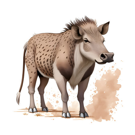 Warthog in cartoon style. Cute Little Cartoon Warthog isolated on white background. Watercolor drawing, hand-drawn in watercolor. For children's books, for cards, Children's illustrationの素材