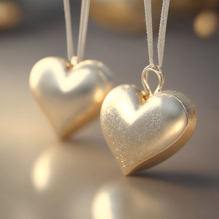 Gold heart shaped pendants. heart shape, Elegant Wedding pendants. Love photo. Wedding day. luxury engagement Gold pendants. Couple or two pendantsの素材