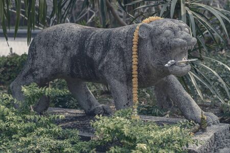 The tiger statue in Thailand templeの写真素材