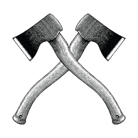 Ax crossed hand drawing engraving illustrationのイラスト素材