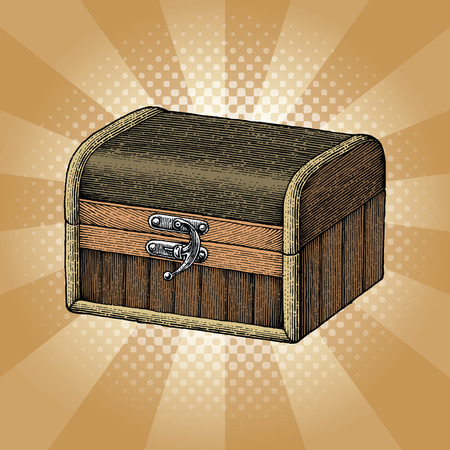Antique wooden boxes hand drawing engraving style with raysのイラスト素材