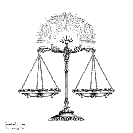 Law symbol hand drawing vintage style,Balance of lawのイラスト素材