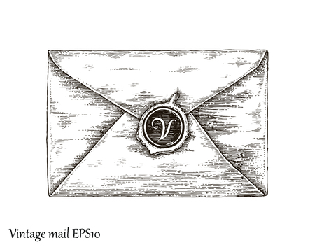 Communication with mail,Mail hand drawing vintage styleのイラスト素材