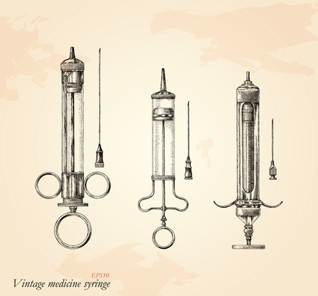 Vintage medicine syringe hand drawing,Antique medicine syringeのイラスト素材