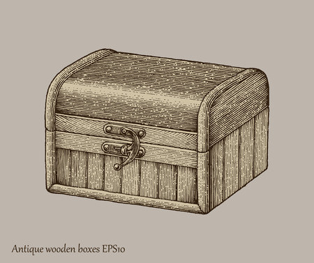 Antique wooden boxes hand drawing engraving style  のイラスト素材