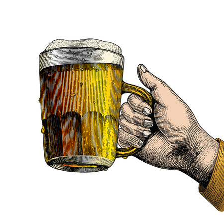 Beer drink,hand holding beer mug,Party backgroundのイラスト素材