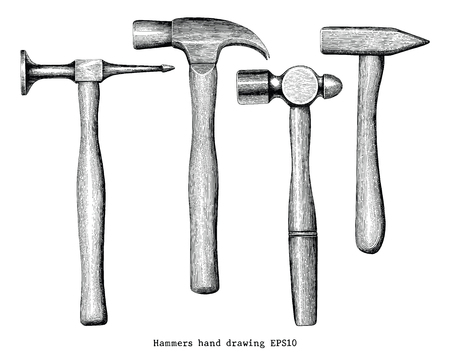 Hammers hand drawing vintage style isolate on white backgroundのイラスト素材