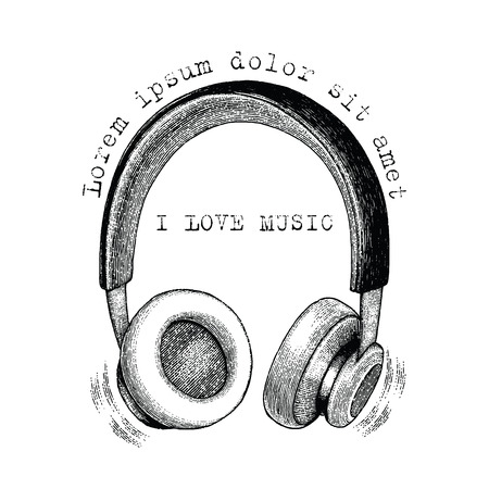 Headphone hand drawing vintage styleのイラスト素材