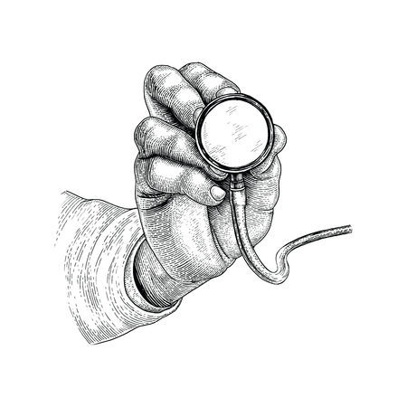 Medicine diagnosis disease,Hand holding stethoscopeのイラスト素材