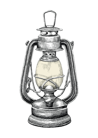 Vintage lantern hand drawing engraving style isolate on white backgroundのイラスト素材