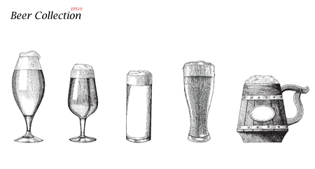 Beer Mug collections set hand drawing vintage styleのイラスト素材