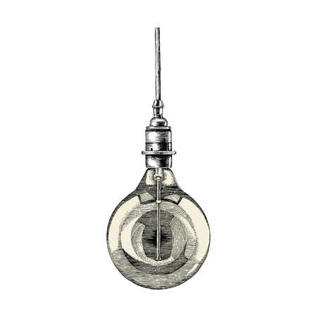 Vintage bulb hand drawing engraving styleのイラスト素材