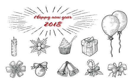 New year ornament hand drawing vintage line styleのイラスト素材