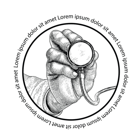 Medicine diagnosis disease,Hand holding stethoscope,Medicine concept logoのイラスト素材