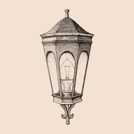 Vintage road lamp hand drawing engraving style のイラスト素材