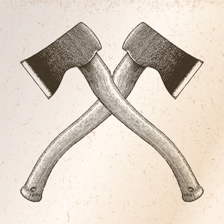 Ax crossed hand drawing engraving illustration on vintage backgroundのイラスト素材