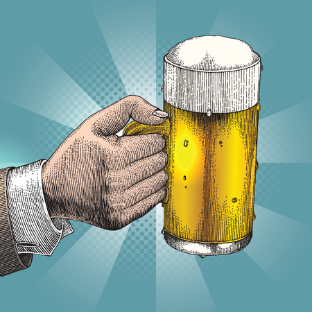 Beer drink,hand holding beer mug,Party backgroundのイラスト素材