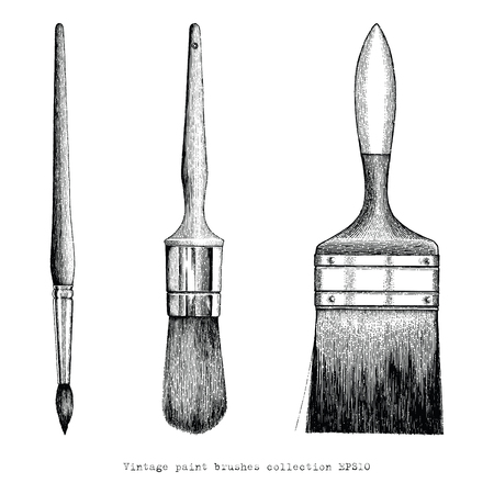 Vintage paint brushes collection hand drawingのイラスト素材