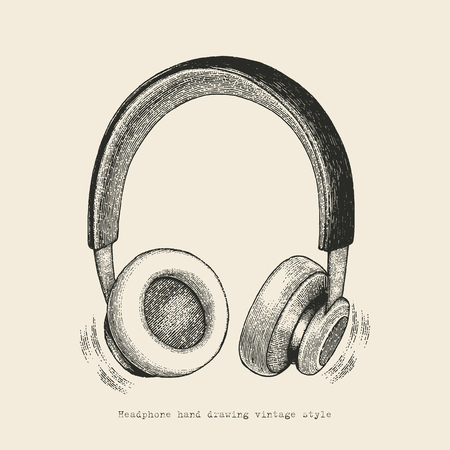 Headphone hand drawing vintage styleのイラスト素材