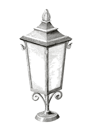 Vintage lamp street hand drawing engraving style on white backgroundのイラスト素材