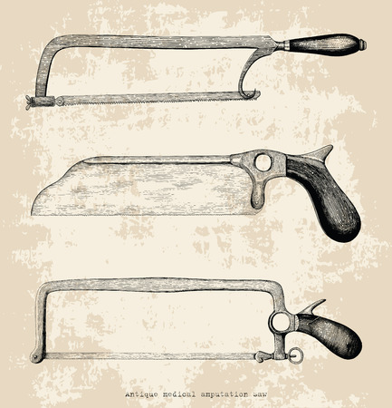 Antique medical amputation saw hand drawing vintage styleのイラスト素材