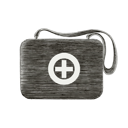Medical first aid bag hand drawing vintage styleのイラスト素材