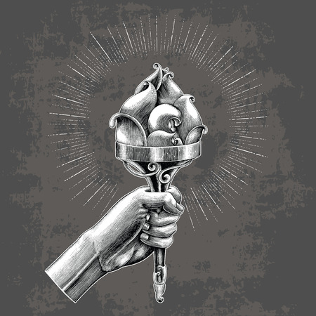 Hand holding torch hand sketch vintage styleのイラスト素材