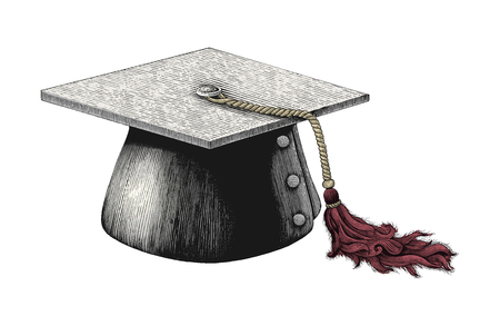 Graduation hat hand drawing vintage engraving illustrationのイラスト素材