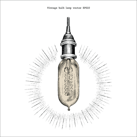Vintage bulb lamp hand drawing engraving styleのイラスト素材