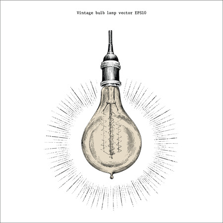 Vintage bulb lamp hand drawing engraving styleのイラスト素材
