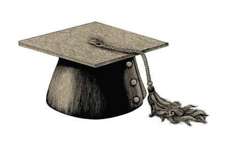 Graduation hat hand drawing vintage engraving illustrationのイラスト素材